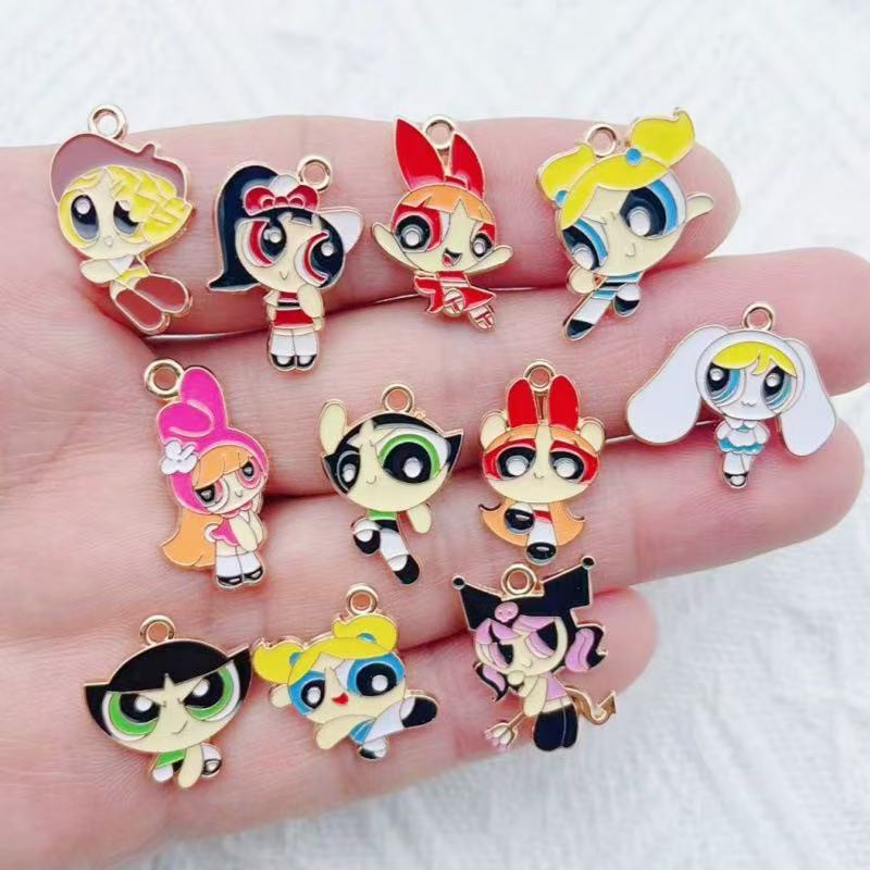 Party Games Ideas - 10pcs Alloy Oil-Dripping Cartoon Girl Pendant,